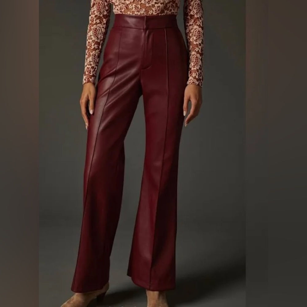 7 For All Mankind Burgundy Vegan Leather Bootcut Pant